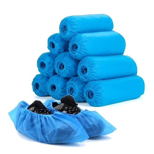Image of AIBULO Disposable Shoe Covers Blue Anti-Slip Waterproof Overshoes Boot Safety – Tear-Resistant, Waterproof, Non-Slip, Durable Cleaning Protection – Pack of 100