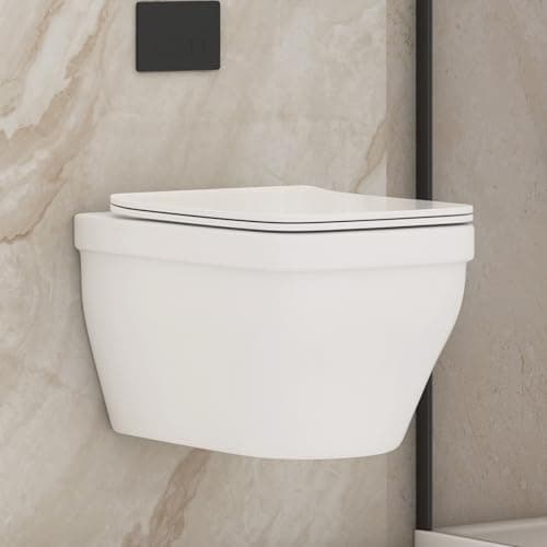 Image of Evora Wall Hung Rimless Toilet Short Projection Pan Gloss White Square Pan Quick Release & Slim Soft Close Seat