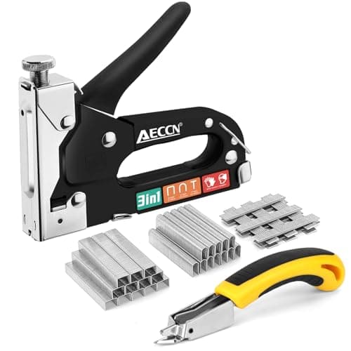 Image of AECCN 3 in 1 Heavy Duty Staple Nail Steel Gun Kit with 2100 Staples, Upholstery Stapler for Fixing Material, Decoration, Carpentry, Furniture, Doors and Windows - Black