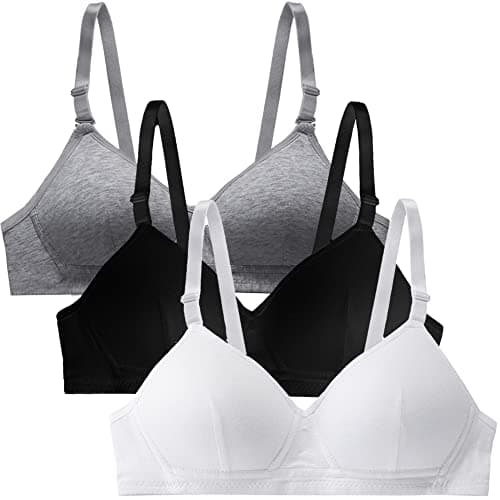 Image of Sunvivid 3 Pack Teen Girl’s Bra Cotton Puberty Wire Free Underwear with Adjustable Strap Training Bralette for 12-18 Years Girls and Women