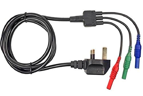 Image of MAINS TEST LEAD CORD - SUITABLE FOR MEGGER MFT1710, MFT1720, MFT1730 & MFT1735 MULTIFUNCTION TESTER - 13A PLUG TO RED, BLUE & GREEN 4mm PLUGS