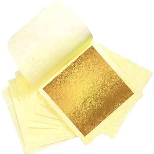 Image of Edible Gold Leaf Edible Cake Decoration 24k Gold Leaf Leafing Sheets Foil Paper for Cakes, Desserts, Chocolate, Art and Craft, Face Masks and Nail Art (10)