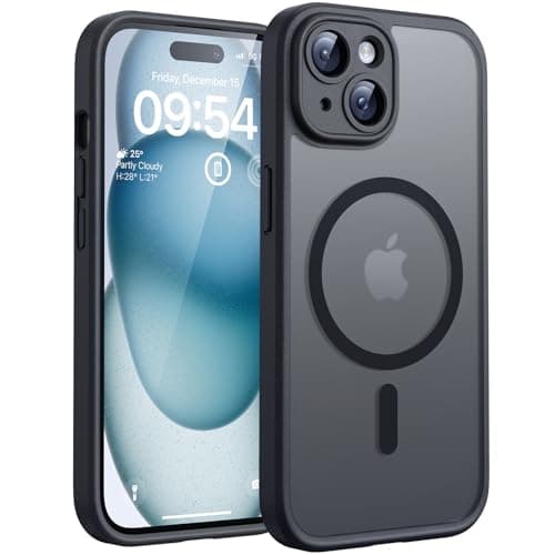 Image of TOCOL for iPhone 15 Plus Case, Fit for MagSafe, Upgraded Full Camera Protection, 14FT Military Grade Shockproof Magnetic Thin Slim Frosted Translucent Matte Back Phone Cover (Black)