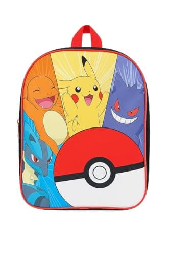 Image of Pokémon Split Multi Character Backpack – Pikachu, Charmander, Lucario & Gengar Design, Official Kids School Bag, Lightweight Rucksack with Adjustable Straps & Zip Closure.