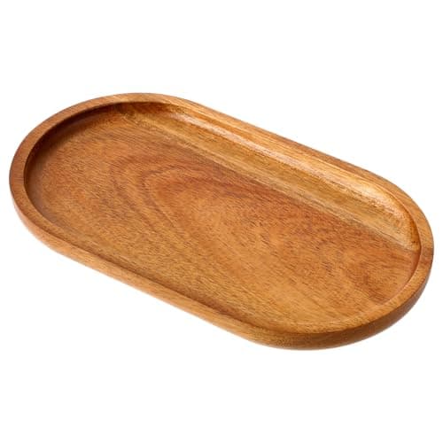 Image of XLIUAX Small Acacia Wooden Serving Tray, Oval Natural Wood Serving Board Charcuterie Plate Bathroom Counter Tray for Party Dinner Wedding Food Fruit Snacks Appetizers, 7.48×4.13Inch
