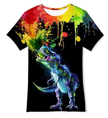 Image of Belovecol Boys Girls T-Shirt Teens Colorful Graffiti Short Sleeve Black T Shirts Cool Crewneck Tee Shirts 13 Years