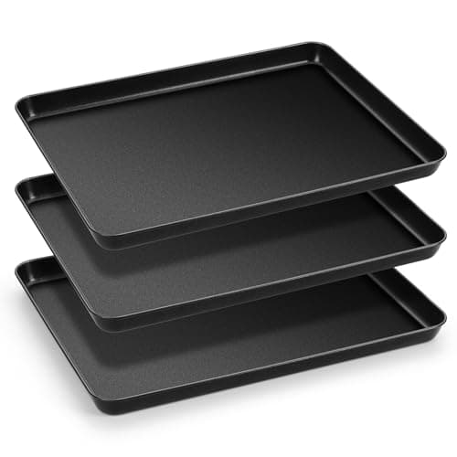 Image of HaWare Baking Tray, Large Nonstick Oven Tray Set of 3, 40 X 30 X 2.5 cm, Carbon Steel Cookie Sheet Pan for Baking/Cooking/Serving, Heavy-Duty & Non Toxic, Rust Resistant & Easy Clean - Black