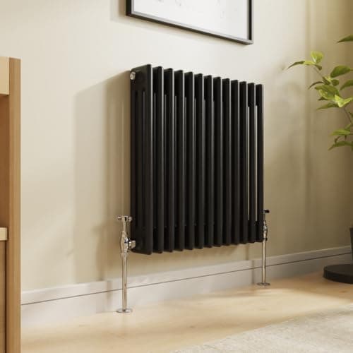 Image of NRG 600 x 605mm Traditional Cast Iron Style Radiator Black 3 Column Perfect for Kitchen Living Room Bathroom