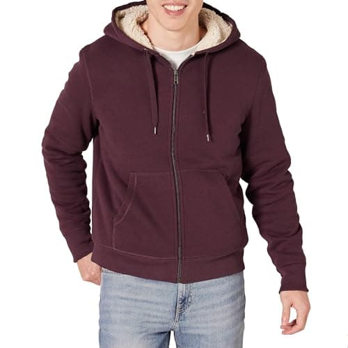 Image of Amazon Essentials Men's Sherpa-Lined Full-Zip Fleece Hoodie, Burgundy, S