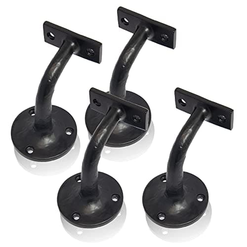 Image of XFORT Smithy's Range Black Antique Handrail Brackets, Traditional Cast Iron Bracket for Stair Bannister Handrail, Complete With Colour Matched Fixing Screws (4 Pack)