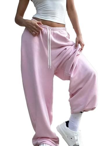 Image of Anuedgis Womens Baggy Sweatpants Elastic Waist Cuffed Oversized Joggers Casual Loose Wide Leg Gym Tracksuit Bottoms Loungewear (A-Pink, L)