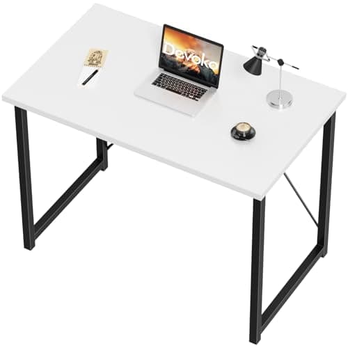 Image of Devoko Computer Desk 80 x 50 x 75 cm, Home Office desk, Study Writing Small Desks, Laptop Table for Home Workstations, Industrial Design Black Desk Metal Frame, White