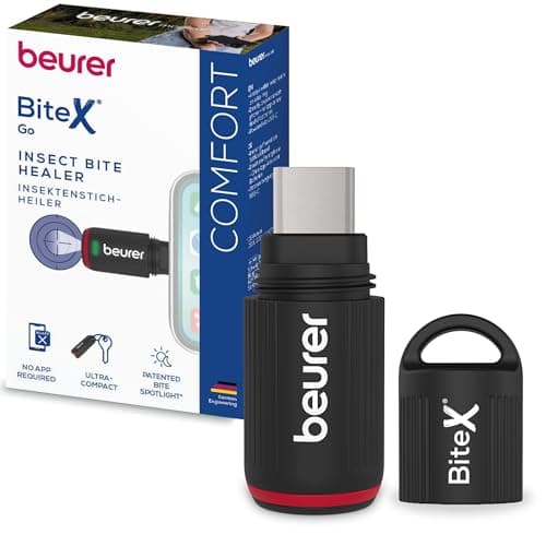 Image of Beurer BiteX Go Deep Black Insect Bite Healer for Smartphone, Insect Bite Reliever for The Treatment of Insect Bites and Stings, Electric Bite Healer for Android & iPhone (USB-C), with Light