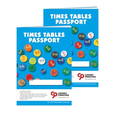 Image of Cherry Printers | Times Tables Workbook A5 | KS1 KS2 Maths Practice Book | Multiplication Tables Learning Passport | 36pp Study Guide with Fractions | Prime Numbers | Measure Conversions **2 Pack**