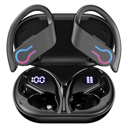 Image of Wireless Bluetooth Earbuds with 200H Playtime, Bluetooth 5.4 Low Latency, Smart Noise Cancellation, IPX7 Waterproof, LED Power Display & Ergonomic Ear Hook – Ideal for Sports, Work & Travel- Black
