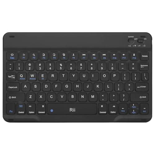 Image of Rii Bluetooth Keyboard, Ultra-Slim Rechargeable Wireless Keyboard for iPad, iPhone, Android, Samsung, Windows, Mac, Linux, Tablets & Laptops – Compact & Portable, Quiet Typing, Black RK302