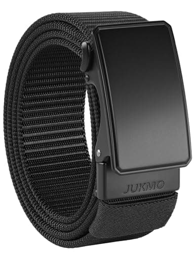 Image of JUKMO Men's 1.5" Nylon Ratchet Belt, Casual Web Click Belt with Slide Buckle for Jeans, No Holes Adjustable Trim to Fit (Black, Medium-for Waist 36"-42" (Length 49"))