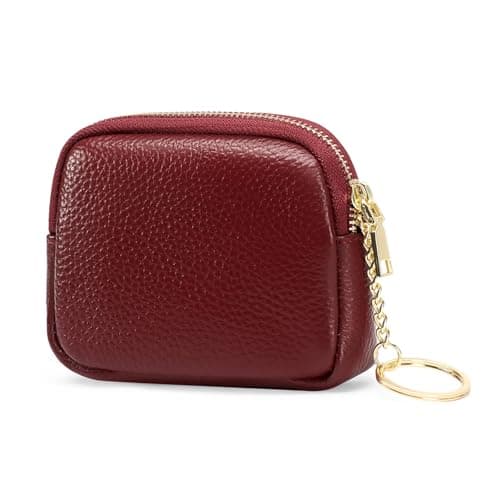 Image of SENDEFN Mini Coin Purse Soft Leather Small Coin Pouch Purses Women Zipper Pocket with Key Ring Wine Red