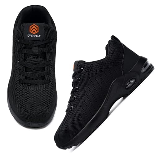 Image of DYKHMILY Steel Toe Cap Trainers Men Safety Trainers Women Safety Shoes Lightweight Safety Work Trainers Steel Toe Shoes Cushioning Work Shoes Comfortable Work Footwear Non Slip (Dark Black,4 UK)