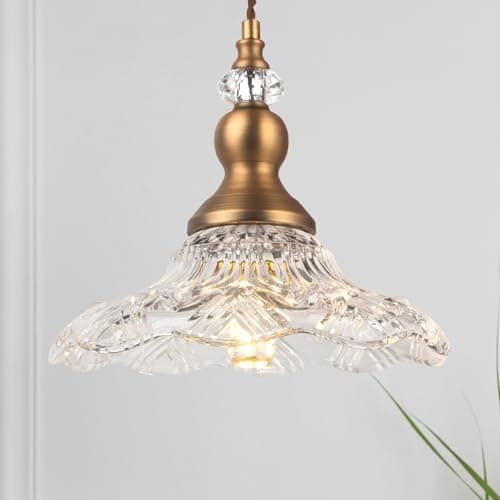 Image of CHILDHOOD Vintage Chandelier,Brass Glass Adjustable Chandelier, Farmhouse Hanging Light for Kitchen Bedroom Dining Room (H088-MT)