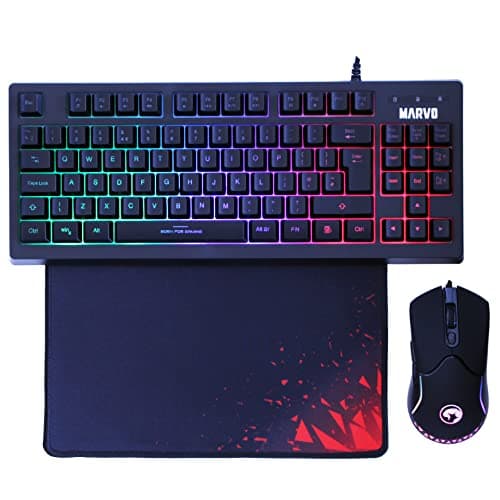 Image of MARVO Scorpion CM310-UK 3-in-1 TKL Gaming Bundle, Keyboard, Mouse and Mouse Pad, Wired USB 2.0, 3 Colour Backlit, Multimedia, Anti-ghosting Keys, 3200 dpi RGB mouse with Anti-slip Mouse Pad