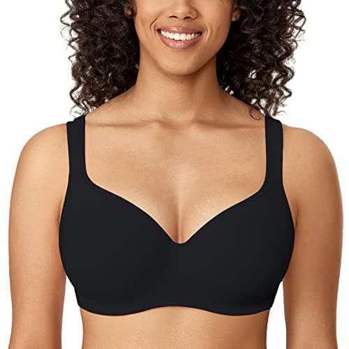 Image of DELIMIRA Women's Padded Bra T Shirt Underwired Support Bra Balcony Seamless Full Cup Comfort Bra Black 38F