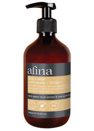 Image of Afina Lemongrass & Ginger Luxury Body Lotion - 500ml Body Lotion Bottle - Lemon, Bergamot & Ginger Notes with a Deep Base of Musk, Cedarwood & Heliotrope - Vegan Friendly Hand Cream - UK Produced