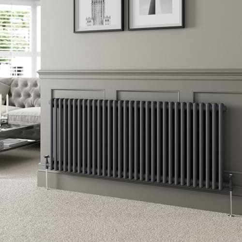 Image of DuraTherm® 600 x 1460mm Anthracite Grey Traditional Horizontal Designer Radiator Double Column Colosseum Cast Iron Style Central Heating Panel Radiators Rad