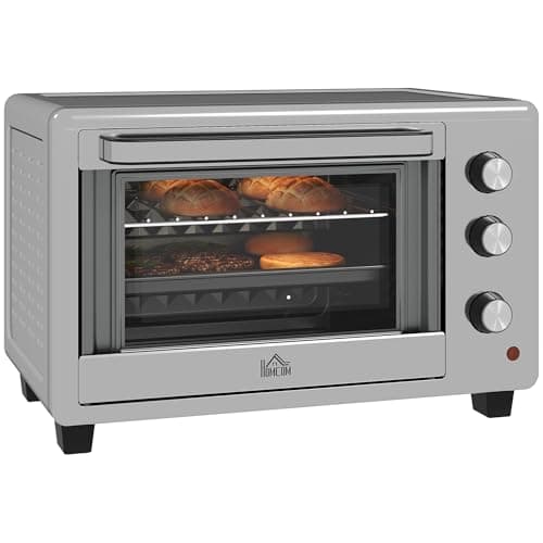 Image of HOMCOM 30 Litre Mini Oven, Countertop Electric Cooker & Grill for Roasting, Baking, Grilling with Adjustable Temperature, 60 Min Timer, Baking Tray and Wire Rack, 1600W, Silver