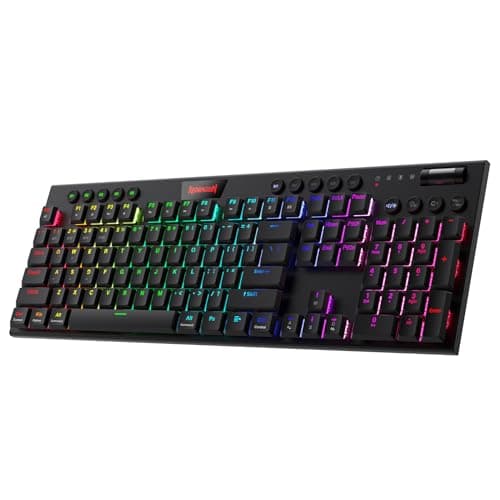 Image of Redragon K618 Horus Wireless RGB Mechanical Keyboard, Bluetooth/2.4Ghz/Wired Tri-Mode Ultra-Thin Low Profile Gaming Keyboard w/Cordless Connection, Dedicated Media Control & Tactile Brown Switch