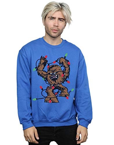 Image of Star Wars Men's Chewbacca Christmas Fairy Lights Sweatshirt Medium Royal Blue