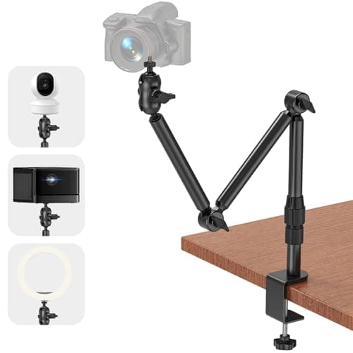 Image of Jubor Camera Desk Mount, Overhead Webcam Mount Stand with 1/4" Screw, 360° Adjustable Projector Stand for DSLR Cameras, Right Light, Projector, Max. Load 3 kg