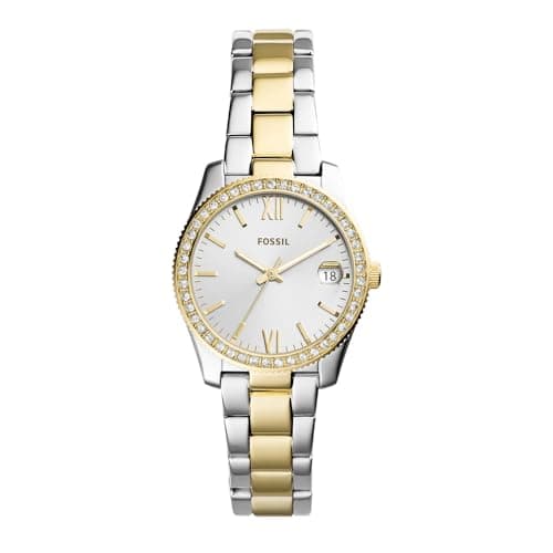 Image of Fossil Watch for Women Scarlette Mini, Quartz Movement, 32 mm 2T Silver/Gold Stainless Steel Case with a Stainless Steel Strap, ES4319