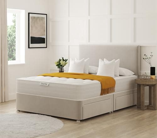 Image of COZY HUB LTD Plain Plush Velvet Divan Bed with 10 Inch Ortho Tufted Mattress & Headboard – Luxury Divan Set with Drawer Storage Options. (Silver, 3Ft- No Drawers)