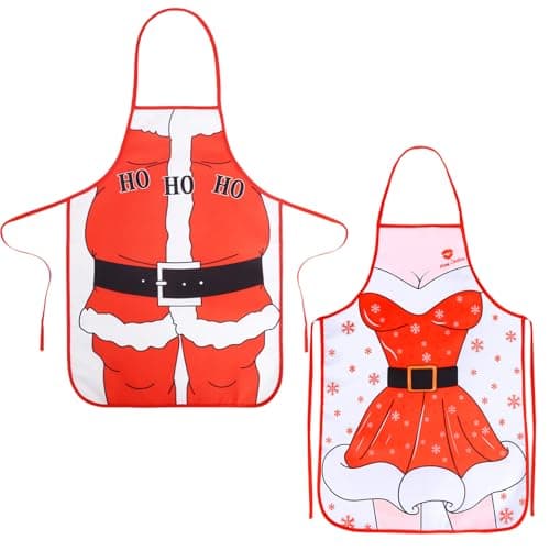 Image of ROSEMOChristmas FunnyApron for Women and Men, Santa Sexy Lady Cooking Apron, Novelty Chef Kitchen Gift for Xmas Family Dinner Cooking BBQ Grilling Party, Christmas Couples Gifts