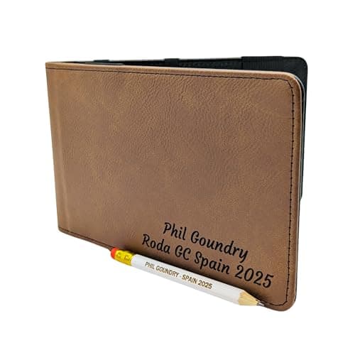 Image of Personalised Golf Scorecard Holder with Pencil | Premium PU Leather | Golf Gift Set in Multiple Colours (Grey/Brown/Green/Teal/Pink) (Brown)