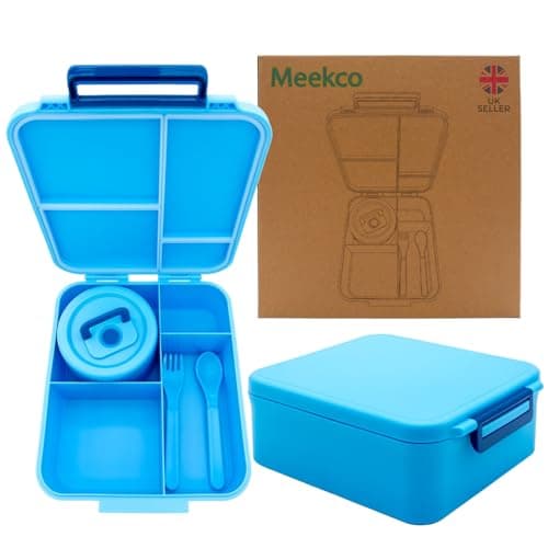 Image of Meekco Portable Bento Lunch Box with Food Jar – 1700ml Leakproof, 4 Compartments—Stainless Steel & PP Made Lunch Box for Adults—BPA-Free, Dishwash Safe - Blue