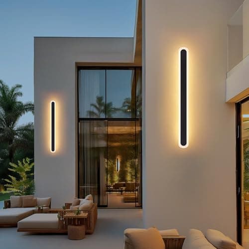 Image of Warmiehomy 100cm 2 Pack Outdoor Wall Lights, Modern LED Outside Lights Mains Powered, Ip67 Waterproof External Lights, 3000K Warm White Light Exterior & Indoor Wall Light for Front Door Porch Garage