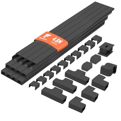 Image of shinfly 4.8m Black Cable Trunking, Black Trunking for Electric Cables, Cable Cover, Trunking for Hiding Cables, Self Adhesive Trunking for Wall, TV - 15mm x 10mm