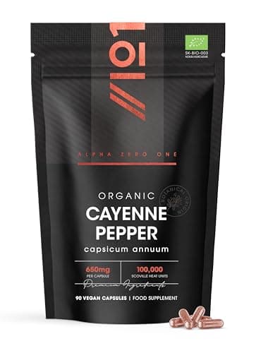 Image of Organic Cayenne Pepper Capsules 650mg (per Capsule) – 100,000 Scoville Heat Units (SHU) – 90 Count - Capsicum Annuum – by Alpha01