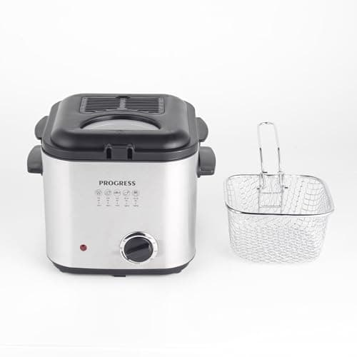 Image of Progress EK5925P 1.5L Deep Fat Fryer – Removable Frying Basket with Detachable Handle, Adjustable Temperature Control, Non-Stick Cooking Bowl, Non-Slip Feet, Viewing Window, Compact Design, 840W