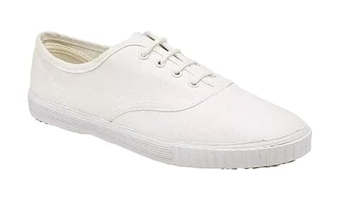 Image of Kids Adult Unisex White Slip On Pumps Plimsolls Gym Sport Lace Up Retro Trainer (Kids 2)