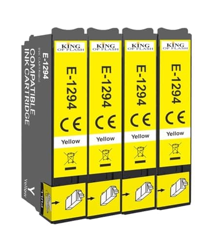 Image of KING OF FLASH T1294 4 Yellow Ink Cartridges Replacement for Epson T1294 Compatible for Epson SX435W SX235W WF-3520 WF-3540 WF-7515 WF-7525, Epson SX425W SX445W SX535WD SX535WD BX305FW