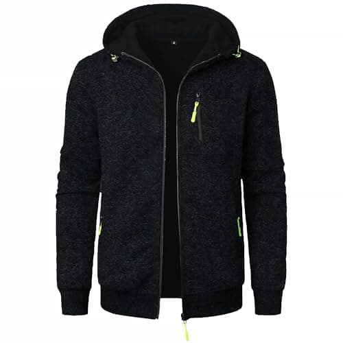 Image of Sprifloral Mens Hoodies Fleece Sweatshirts Zip up Long Sleeve Jacket Zipper Hooded Top Black M