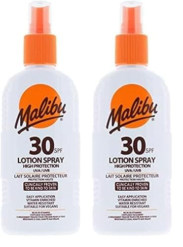 Image of Malibu Sun SPF 30 Lotion Spray, High Protection Sun Cream, Water Resistant, Vitamin Enriched, 200ml (Pack of 2)