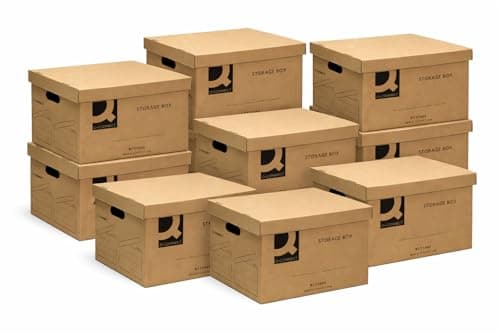 Image of Q-Connect Archive Storage Boxes with Lids, 10 Pack 335x400x250mm Cardboard Boxes Brown