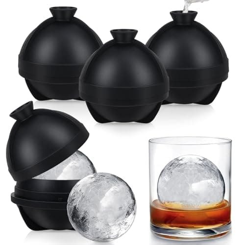 Image of Ice Cube Moulds | 4 Pcs Large Ice Ball Maker with Leak Proof Lid | Food Grade Silicone Round Ice Cube Moulds Easy to Pop Out | Sphere Ice Cube Mould Perfect for Freezer Whiskey, Gin, Cocktails
