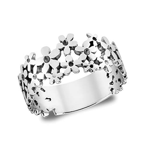 Image of AeraVida Mini Daisies Sterling Silver Floral Ring for Women | .925 Stamped Shiny Fashion Nature-Inspired Stackable Band (7-10) (7)