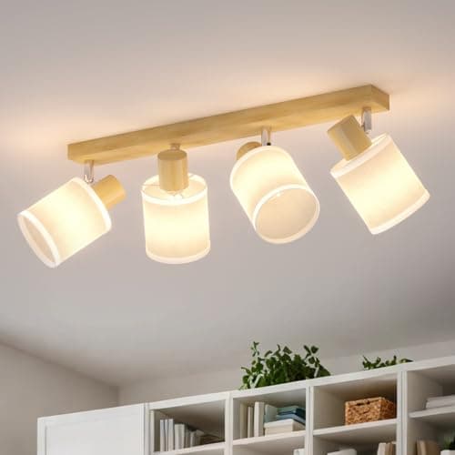Image of LVWIT Ceiling Light Fitting,4 Way Spot Lights Ceiling with E14 Kitchen Light Fittings,Adjustable Wood Industrial Ceiling Light for Living Room Hallway Bedroom Light Ceilings Fittings(NO Bulbs)