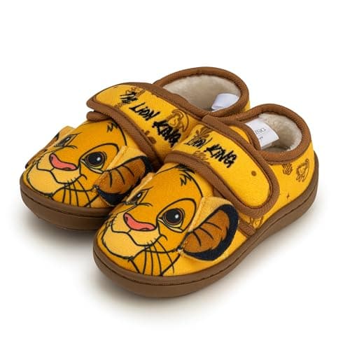 Image of Disney The Lion King Simba Slippers with 3D Ears, Boys & Girls Soft Plush Indoor House Slippers, Non-Slip Rubber Sole, Available in UK Shoe Sizes 6-12 (UK 6)